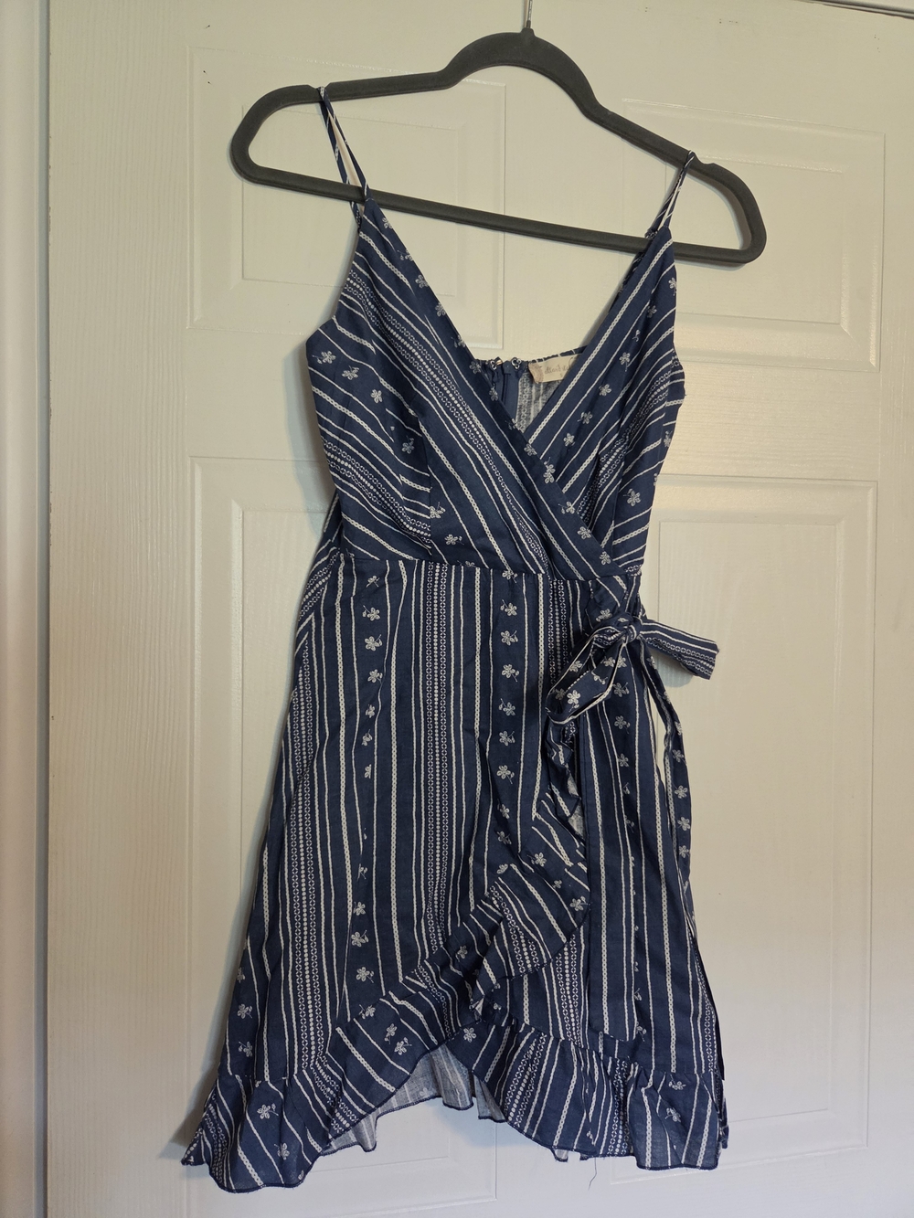 Altar'd State Navy and White Striped Wrap Mini Dress